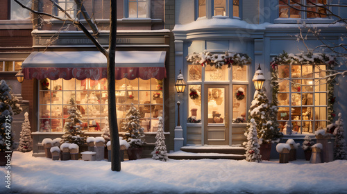 Outdoor Christmas shopping street with toys and cozy lights © DreamZone