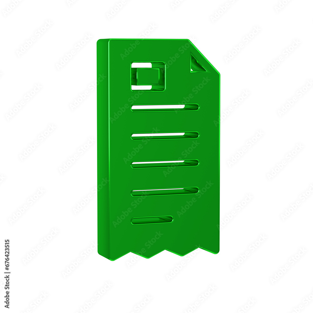 Green Paper check and financial check icon isolated on transparent background. Paper print check, shop receipt or bill. Green Paper check and financial check icon isolated on transparent background. Paper print check, shop receipt or bill.