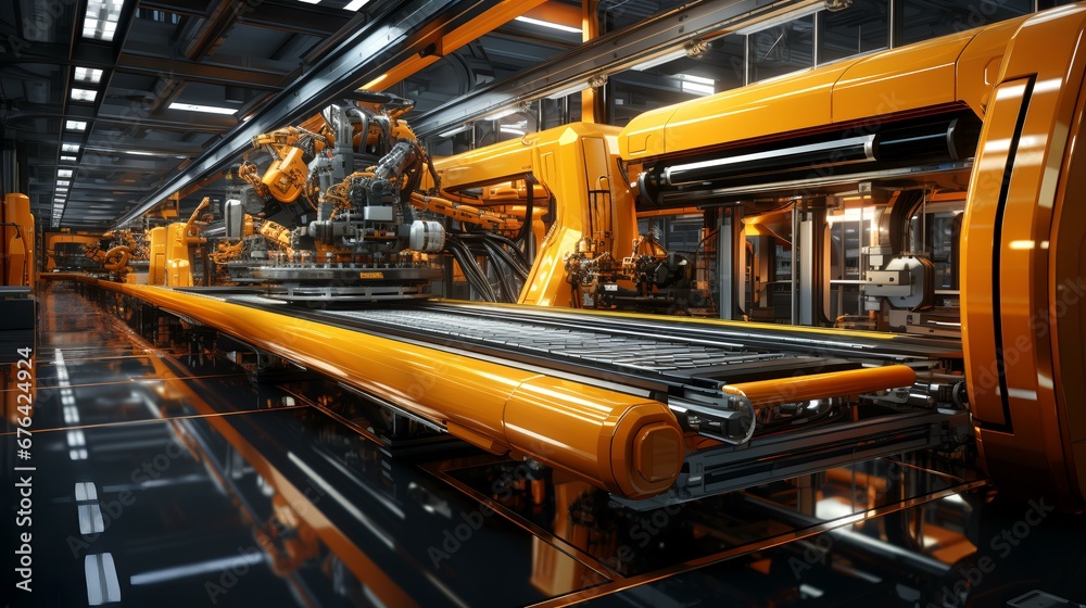 Factory floor with machinery conveyor belts