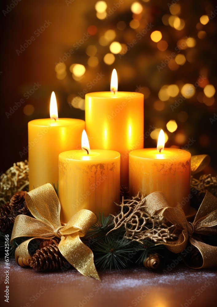 Advent wreath with candles placed on the table, lamp in the background. Pre-Christmas time. Generative AI. Advent wreath with candles placed on the table, lamp in the background. Pre-Christmas time. Generative AI.