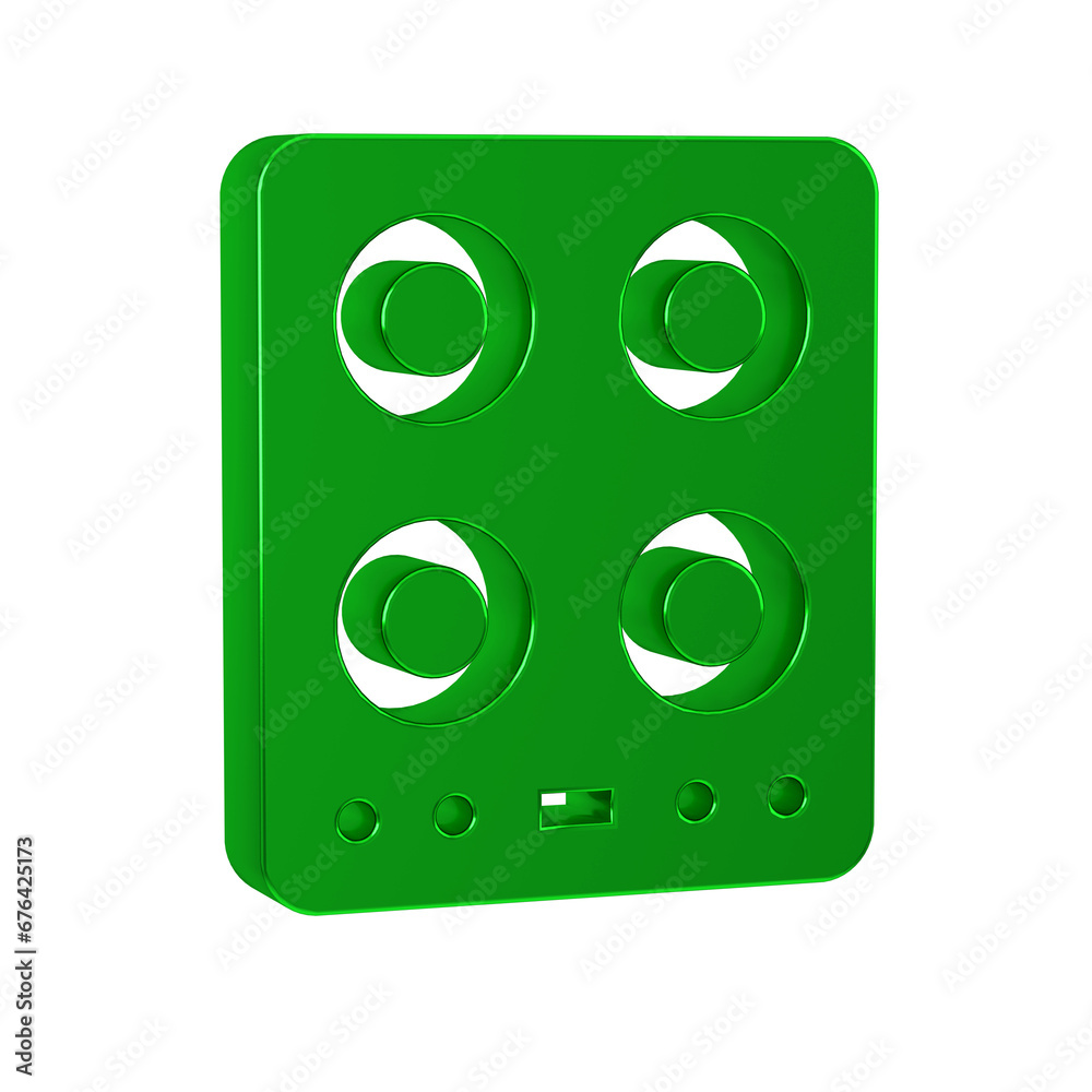 Green Gas stove icon isolated on transparent background. Cooktop sign. Hob with four circle burners. Green Gas stove icon isolated on transparent background. Cooktop sign. Hob with four circle burners.