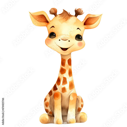 Hand Drawn Watercolor Baby Giraffe Clip Art Illustration. Isolated elements on a white background.