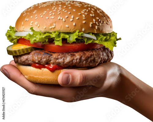 Hand holding a hamburger transparent background PNG clipart