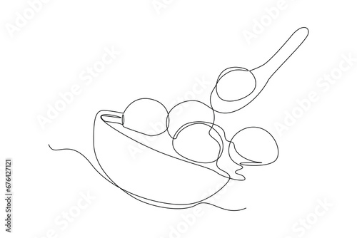 Continuous one line drawing Dongzhi festival concept. Doodle vector illustration.