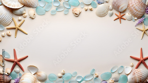 seashells frame on the sand