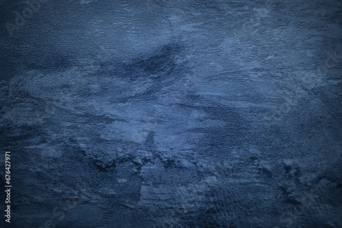 Fototapeta Naklejka Na Ścianę i Meble -  Texture of blue polished concrete background. Dark old wallpaper with rough cement texture. Empty grunge wall concept or floor backdrop. Abstract surface mockup. Top view, close up, copy space
