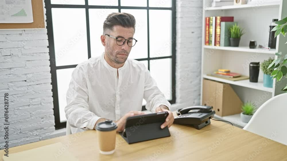 Young hispanic man business worker talking on telephone working at the office Young hispanic man business worker talking on telephone working at the office