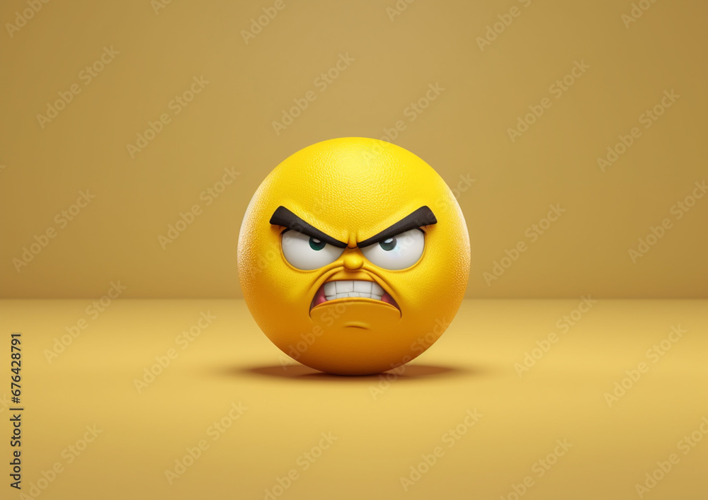 3D yellow smiley emoticon on yellow background 3D yellow smiley emoticon on yellow background