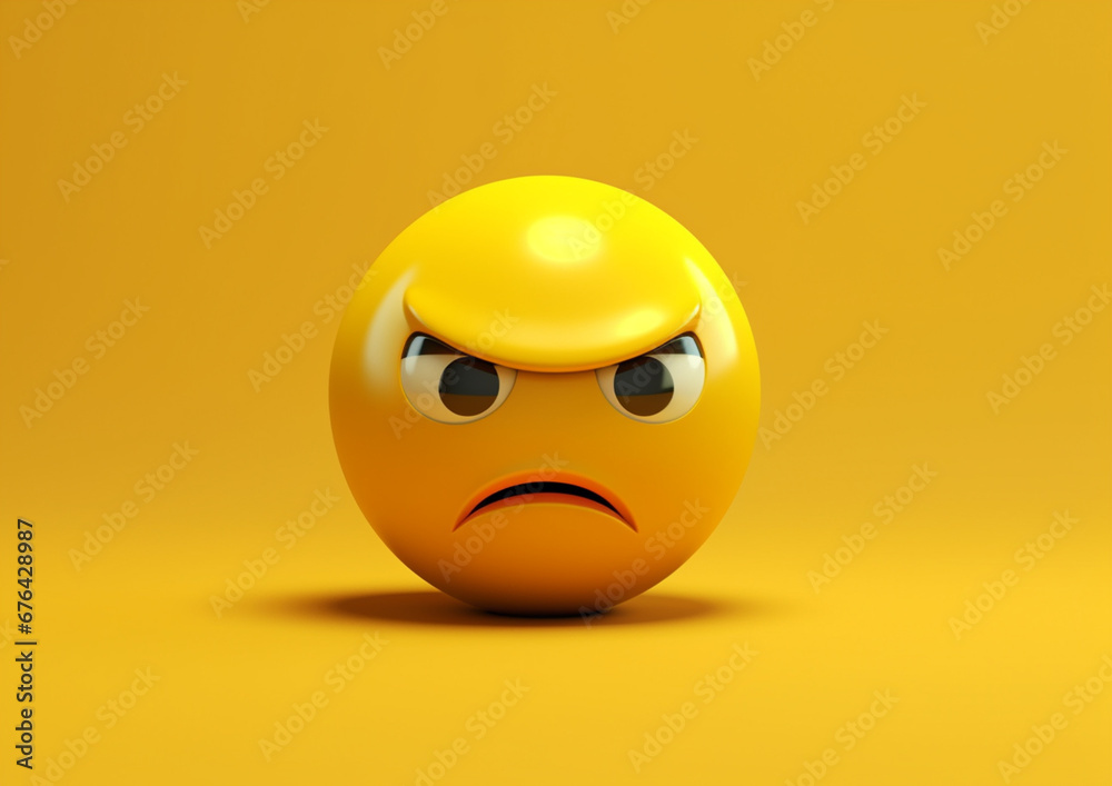 3D yellow smiley emoticon on yellow background