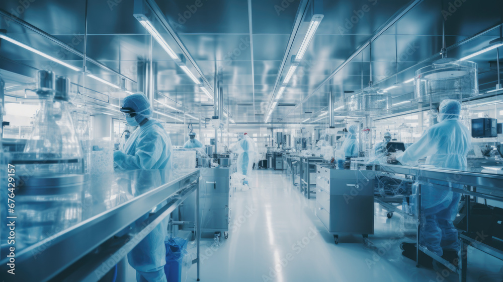 Naklejka premium Scientists in Hazmat Sterile Suits in Technologically Advanced Laboratory