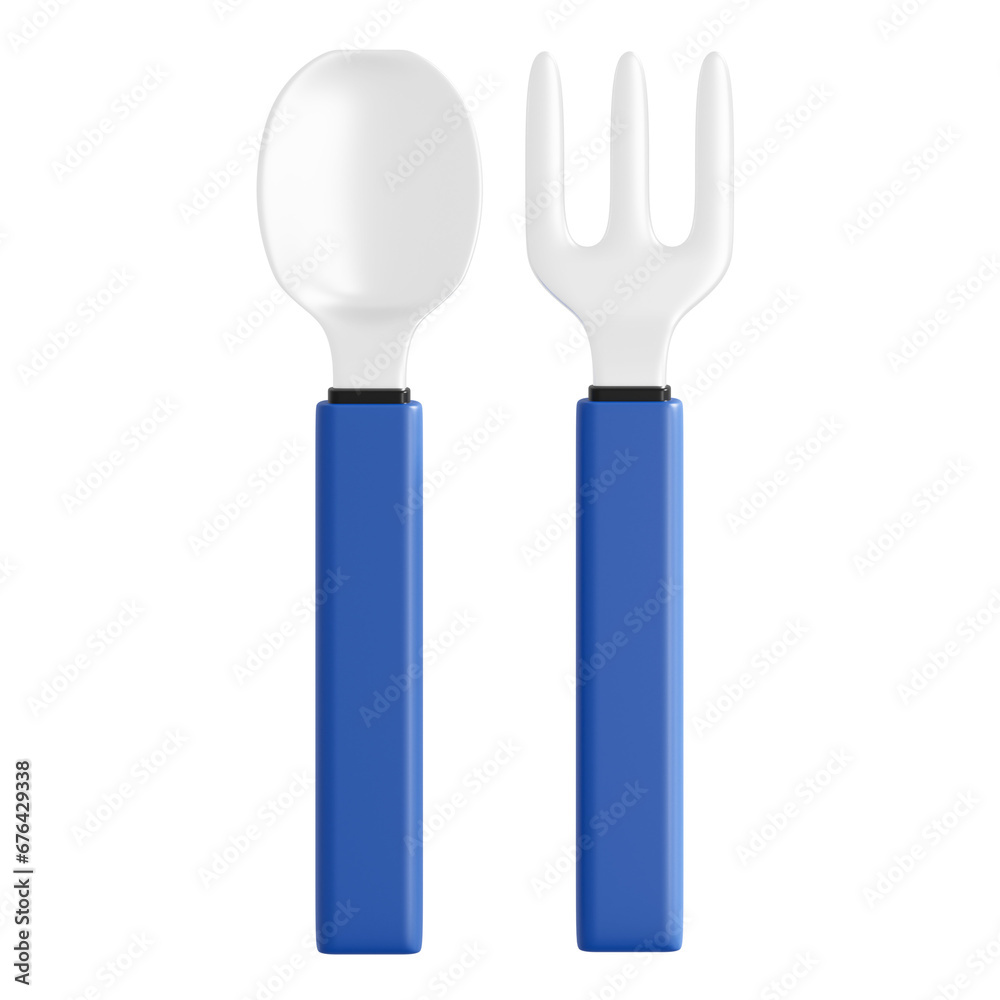 Fototapeta premium 3D Camping Utensils Icon: Blue Fork and Spoon