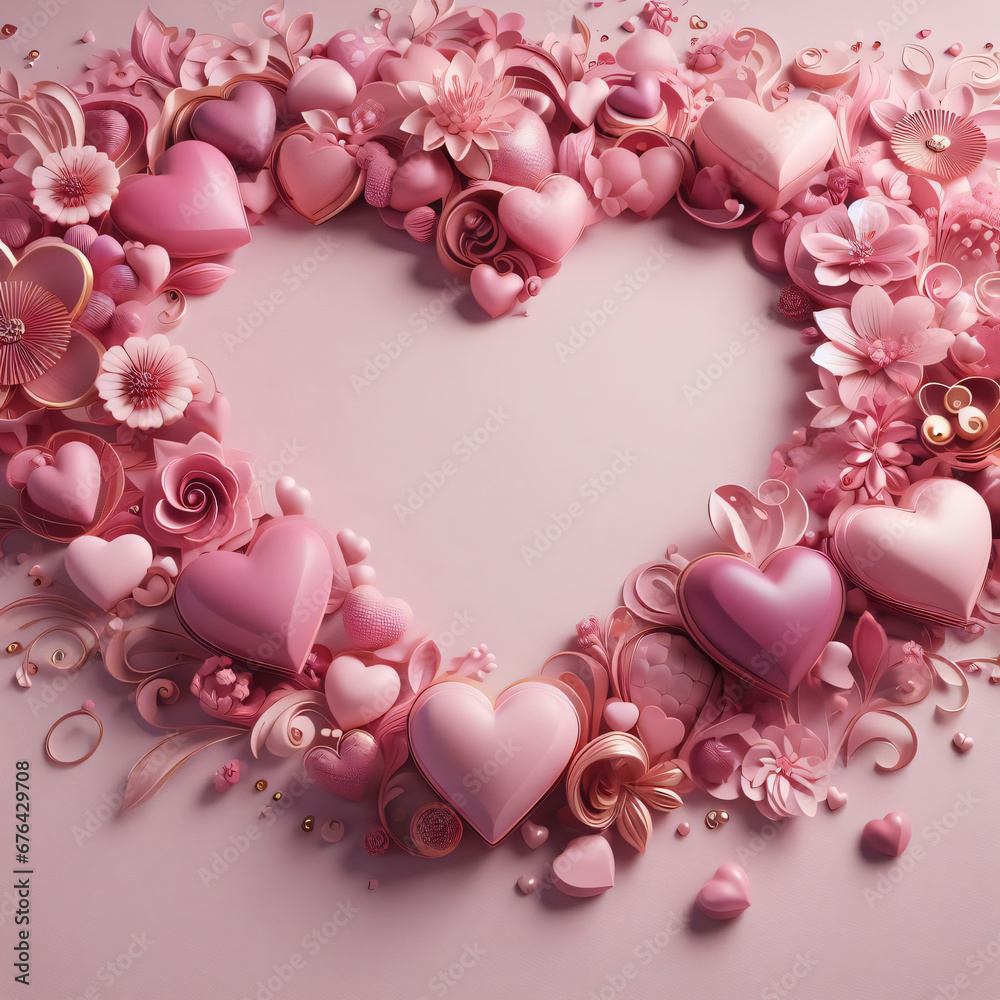 Photorealistic image of a pink heart background, A romantic and elegant style, suitable for Valentine’s Day.. Generative Ai