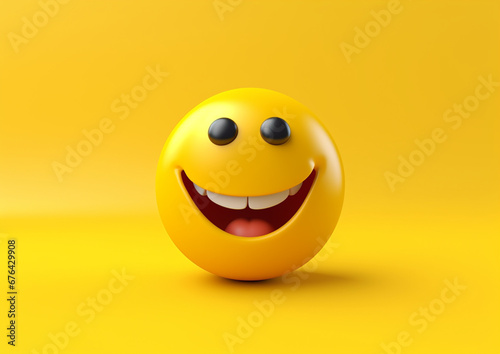 3D yellow smiley emoticon on yellow background