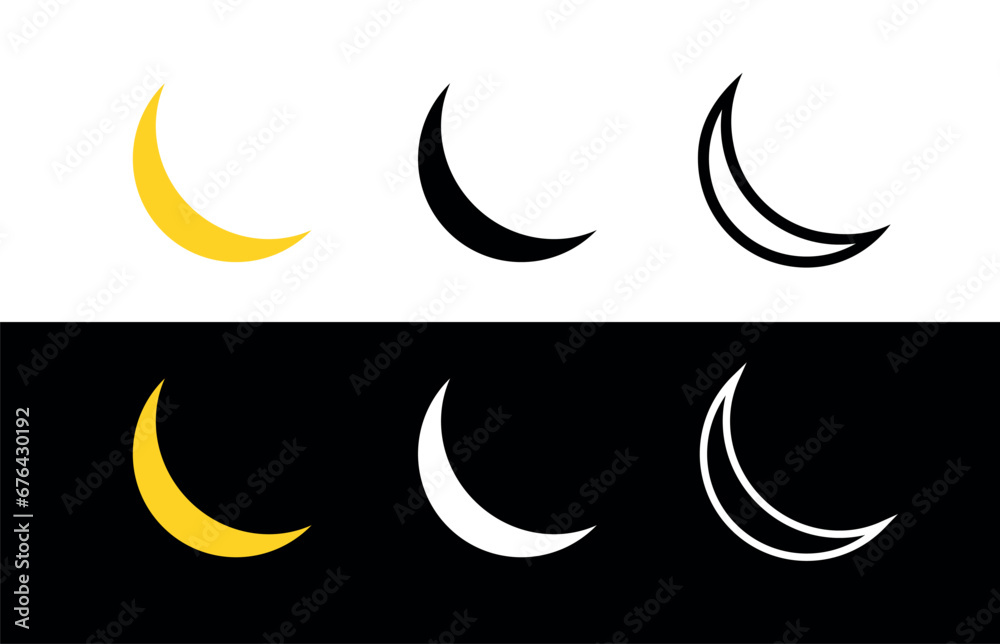 Moon icons set. Crescent silhouette, symbol of night and religion of Islam. Mosque or Muslim sign. Moon icons set. Crescent silhouette, symbol of night and religion of Islam. Mosque or Muslim sign.