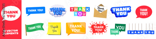 Thank you text. Thank you text set. Thank you icons set.