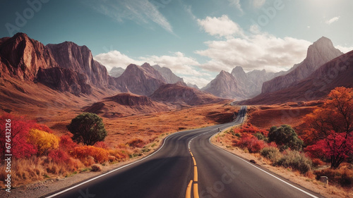 Captivating 3D Illustration: Isolated Road with Scenic Landscape for Travel and Vacation Advertisement