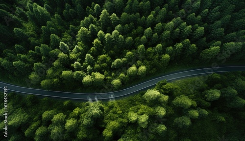  Aerial view of a road in the middle of the forest