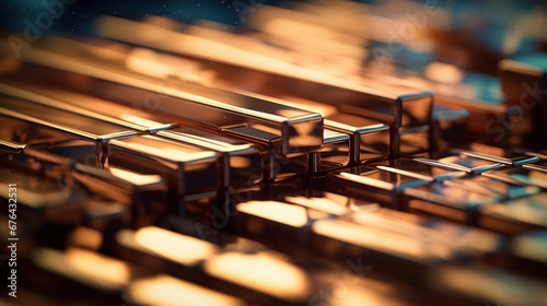 Closeup of a glowing Copper Bars Background