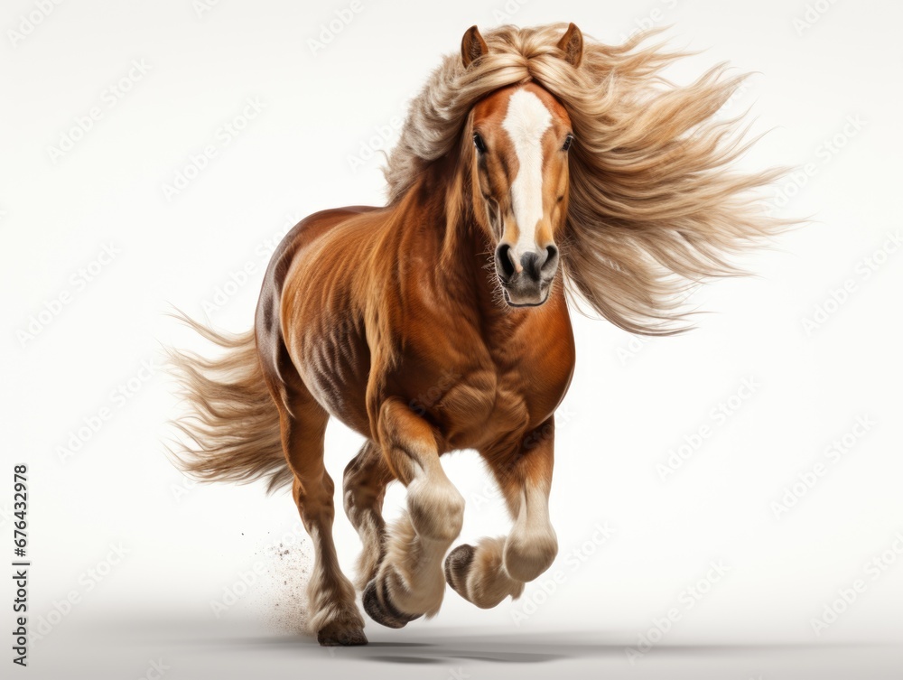A brown horse with a long mane running. Realistic clipart on white background A brown horse with a long mane running. Realistic clipart on white background