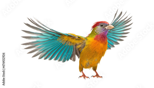 blue and yellow bird isolated on transparent background cutout