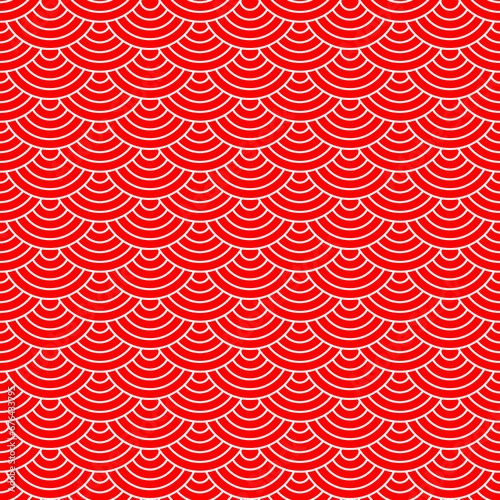 White fish scale lines on red background  seamless pattern.