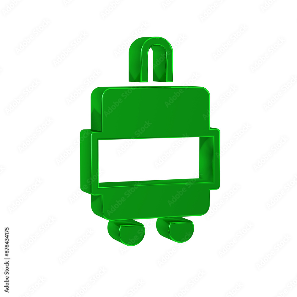 Green Suitcase for travel icon isolated on transparent background. Traveling baggage sign. Travel luggage icon. Green Suitcase for travel icon isolated on transparent background. Traveling baggage sign. Travel luggage icon.