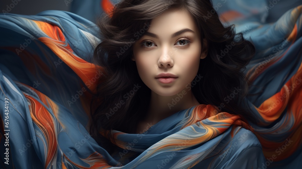 Naklejka premium woman in colorful scarf ai generated