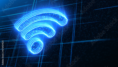 WiFi internet symbol glowing on a futuristic technology background