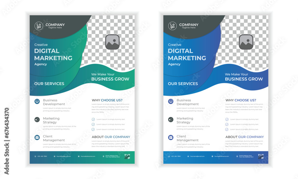  2 colors minimal abstract business flyer design with attractive shapes