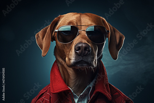 portrait of a dog with sunglasses