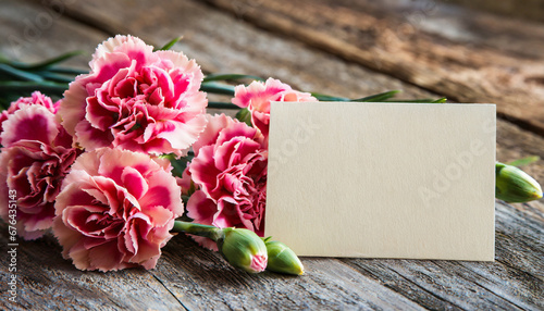 Greeting or invitation card and Carnation flowers