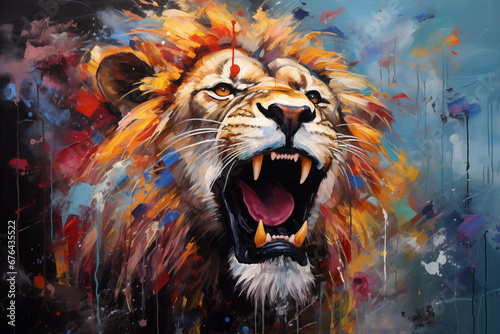 Colorful oil painting of a Lion