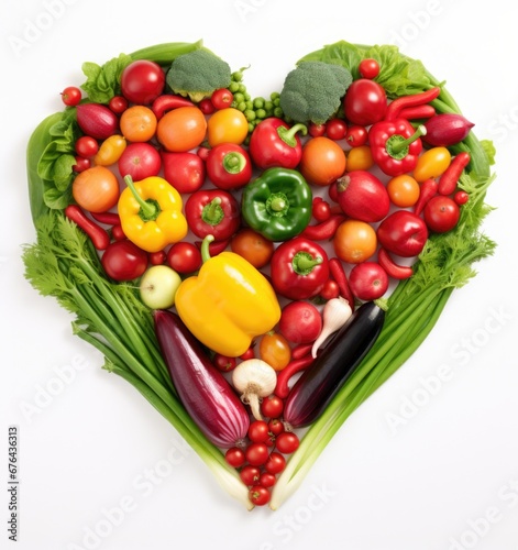 Heart symbol. Vegetables diet concept. Food photography of heart made from different vegetables isolated white background.