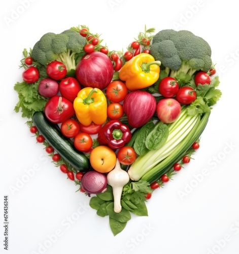 Heart symbol. Vegetables diet concept. Food photography of heart made from different vegetables isolated white background.