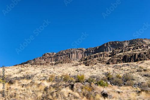 Rimrock Cliffs of basalt rock near Warm springs, Oregon, USA