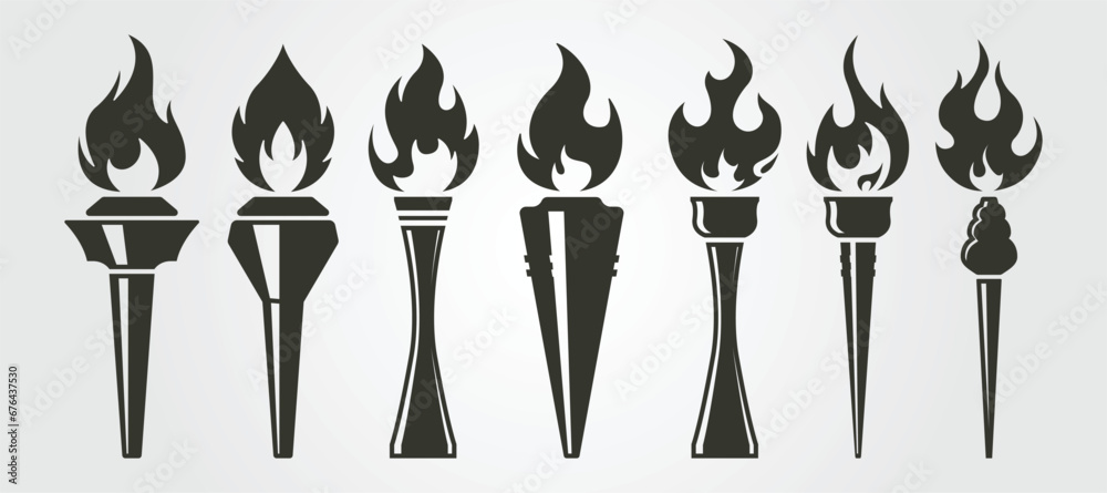 vector of vintage torch set logo symbol illustration design, various of fire flame torch design - obrazy, fototapety, plakaty 