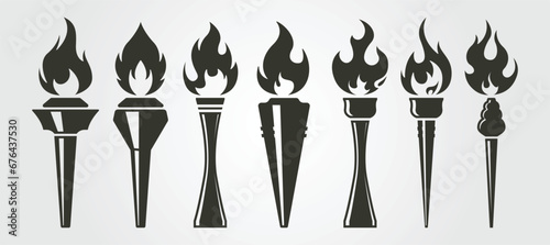 vector of vintage torch set logo symbol illustration design, various of fire flame torch design © linimasa