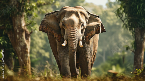 Adult Sri lankan elephant on the road. Sri Lankan elephant (Elephas maximus maximus).