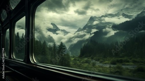 view from train in the mountains ai generated