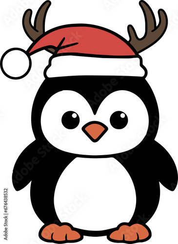  Cute penguin in Santa hat, Christmas penguin, Holiday winter penguin illustration, Clipart © Dmytro