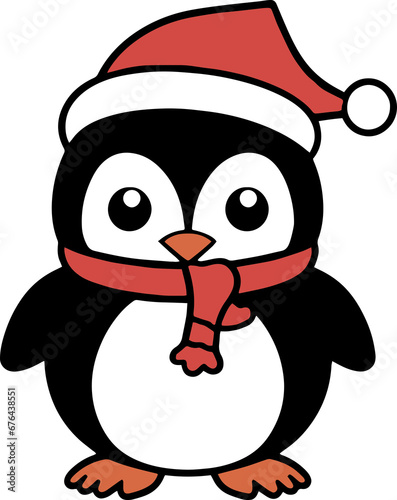  Cute penguin in Santa hat, Christmas penguin, Holiday winter penguin illustration, Clipart © Dmytro