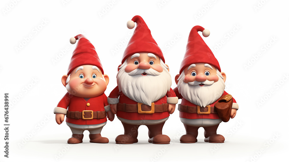 Set of Cartoon Santa Gnomes Christmas Design on White Background Set of Cartoon Santa Gnomes Christmas Design on White Background