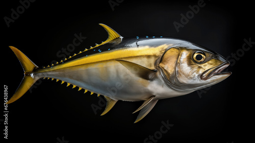 Stunning yellowfin tuna isolated against a dark background. photo