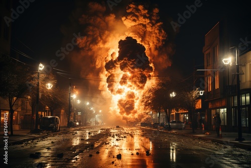 Mushroom cloud - aftermath of a bomb detonation in a city photo