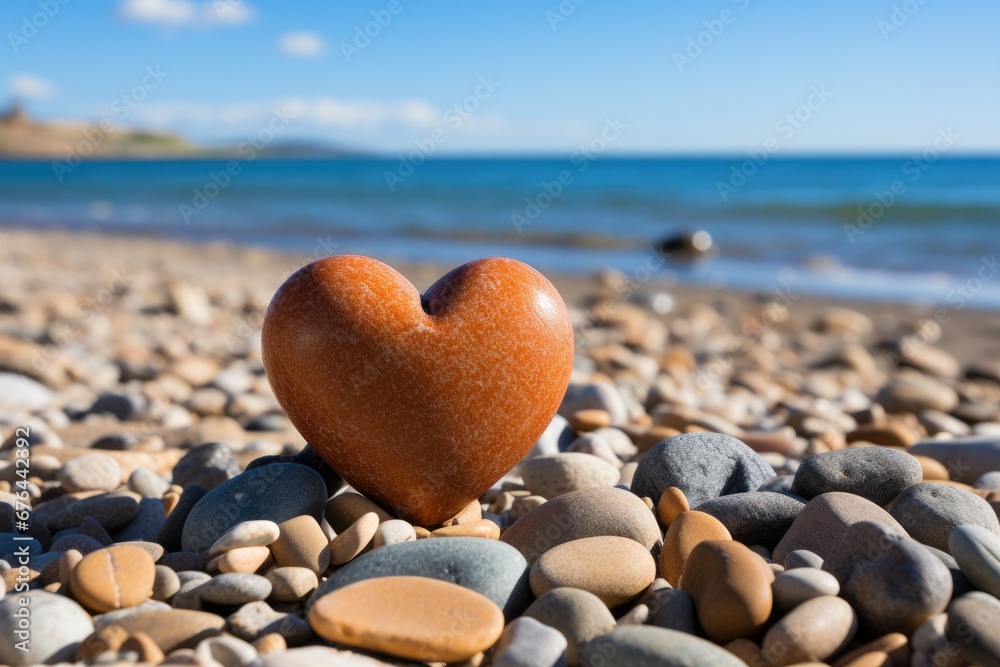 Heart shaped stone on sea beach, love concept. Heart shaped stone on sea beach, love concept.