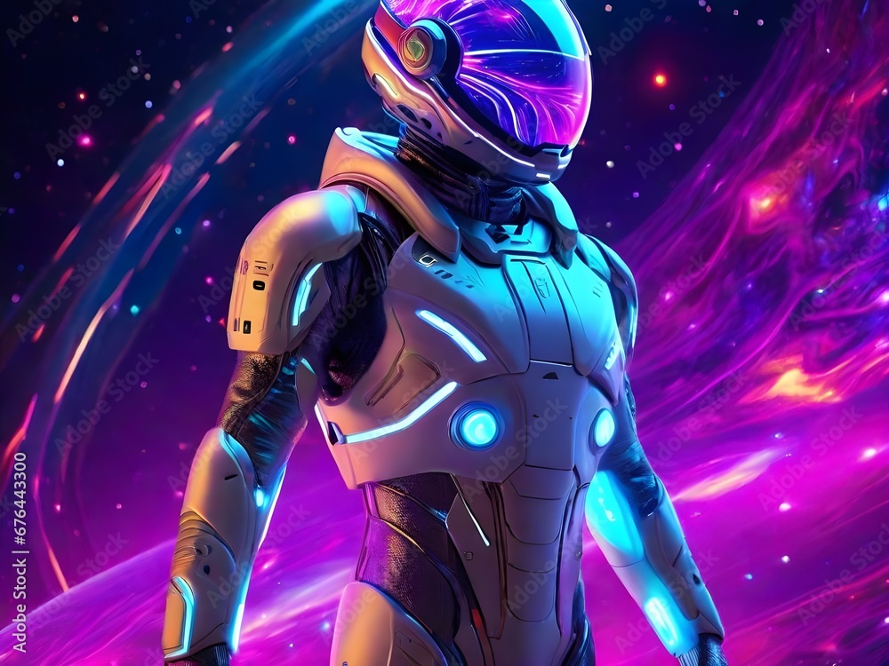 Futuristic astronaut in space with colorful stars and galaxies Futuristic astronaut in space with colorful stars and galaxies