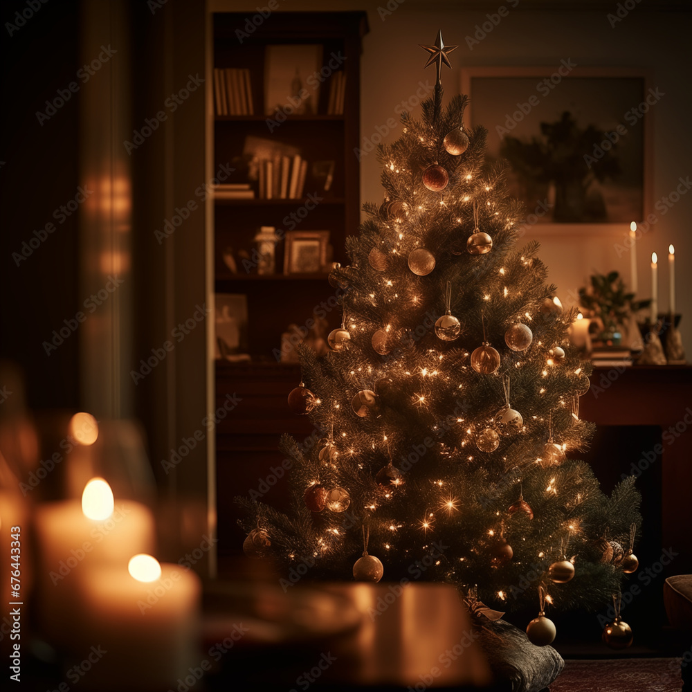 christmas tree with candles and decorations