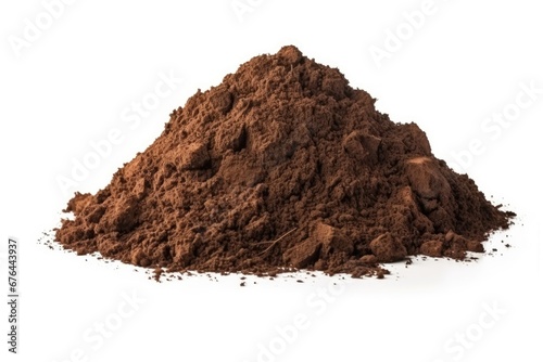 Small heap of soil humus isolated on white background. Pile of organic compost or ground.