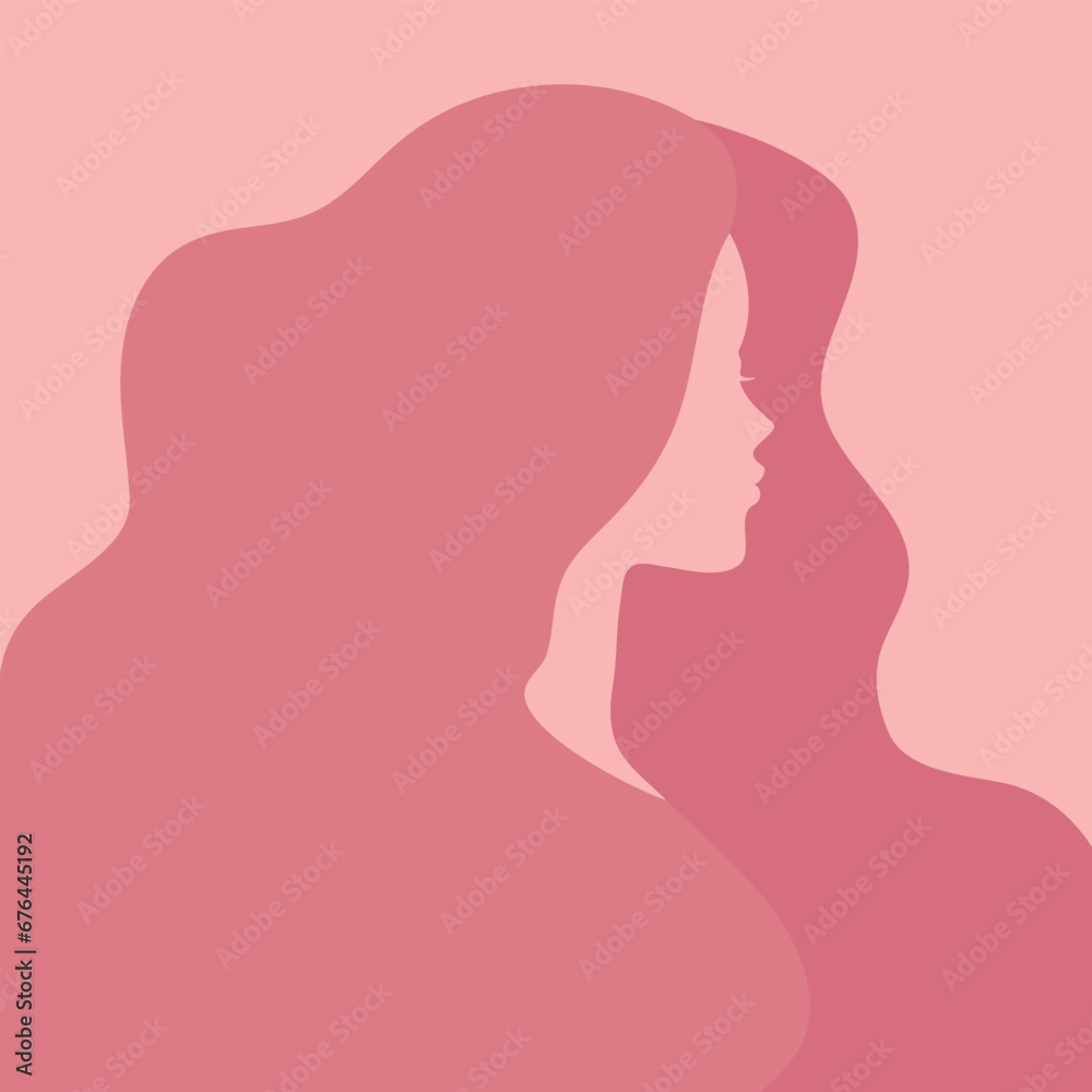 Silhouette of a woman with a long hair on pink background. Faceless woman portrait. Vector illustration Silhouette of a woman with a long hair on pink background. Faceless woman portrait. Vector illustration
