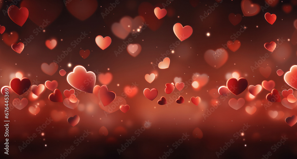 Background for Valentine's Day greetings with a blurred backdrop and hearts, Generative AI